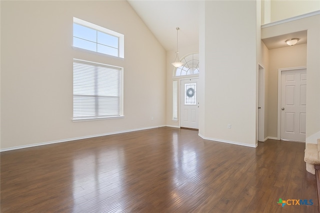 6231 Ambrose Cir, Temple, TX 76502 - foyer entrance featuring high vaulted ceiling, plenty of natural light, and dark wood-style flooring