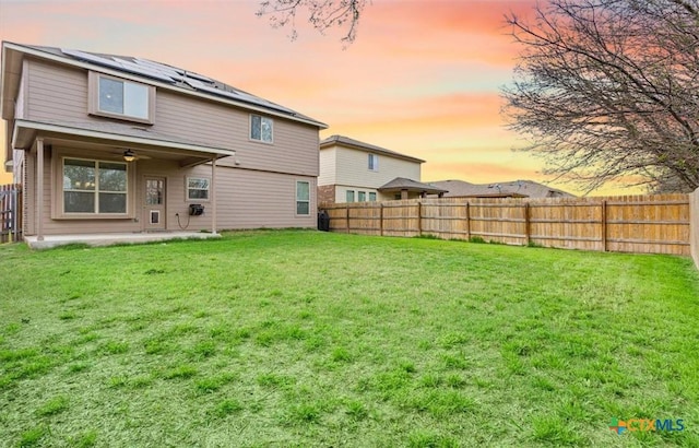 6231 Ambrose Cir, Temple, TX 76502 - rear view of property with a patio area, a fenced backyard, ceiling fan, and solar panels
