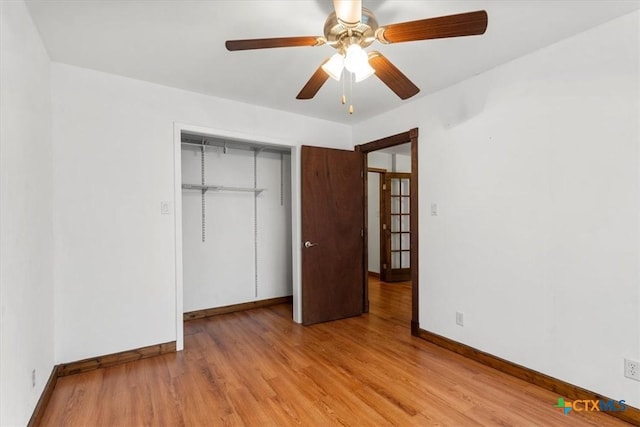 1102 S 5th St, Copperas Cove, TX 76522 - unfurnished bedroom featuring light wood-style floors, a closet, and ceiling fan