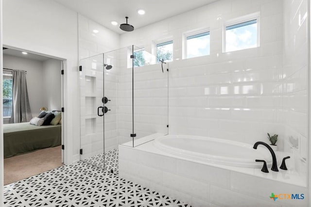 813 Eagle Heights Dr, Salado, TX 76571 - ensuite bathroom featuring a garden tub, a stall shower, recessed lighting, and tile patterned floors