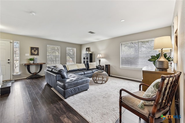 living room featuring dark hardwood / wood-style flooring