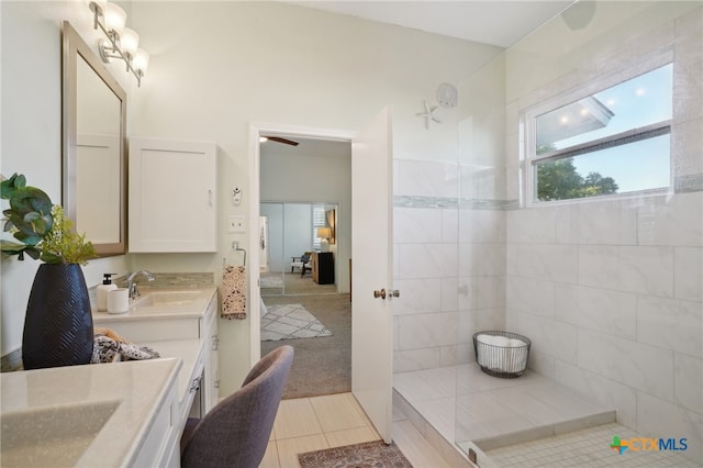 bathroom with vanity and tile patterned floors