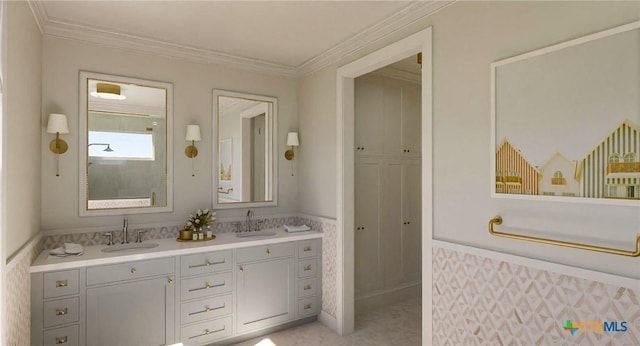 bathroom featuring vanity and crown molding