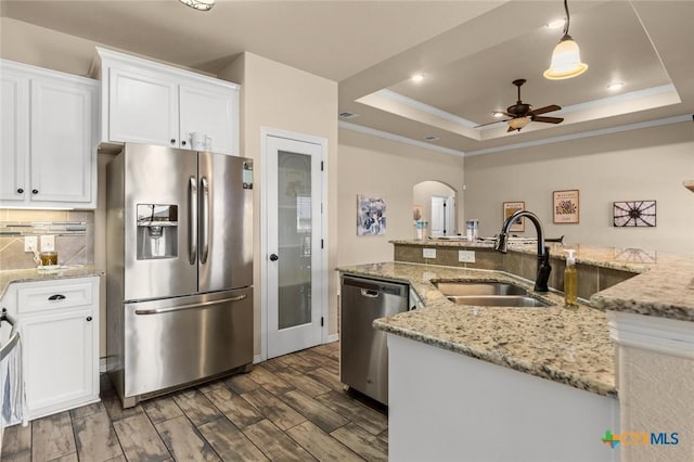 2017 Wagon Gap Rd, Temple, TX 76502 - kitchen with a sink, a ceiling fan, white cabinets, and stainless steel appliances