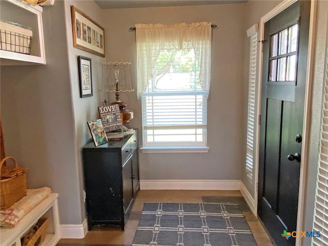 entrance foyer featuring baseboards and dark wood-type flooring