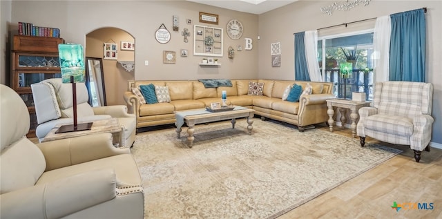 living room with hardwood / wood-style floors