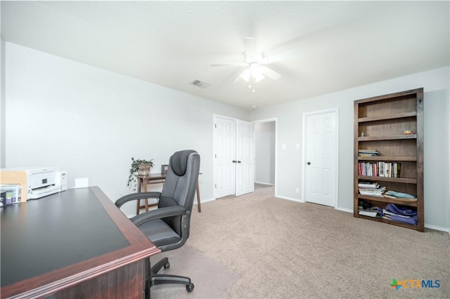 232 Pevero, Cibolo, TX 78108 - home office featuring ceiling fan, baseboards, and carpet floors