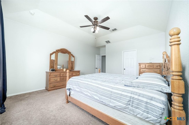 232 Pevero, Cibolo, TX 78108 - bedroom featuring carpet flooring, vaulted ceiling, a ceiling fan, and baseboards