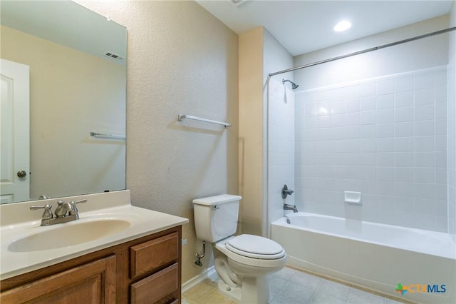 full bathroom featuring vanity, shower / bathtub combination, and toilet