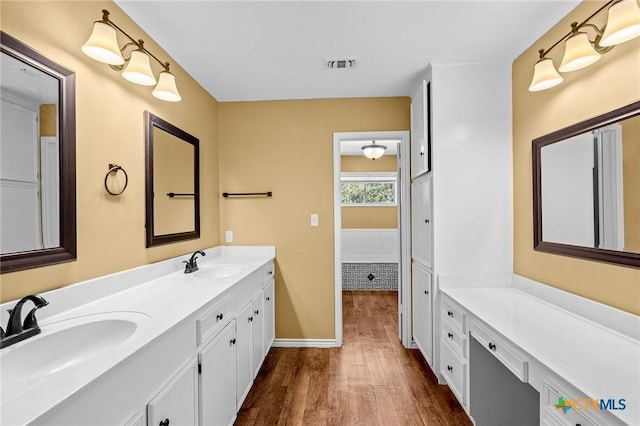 bathroom featuring wood-type flooring and vanity