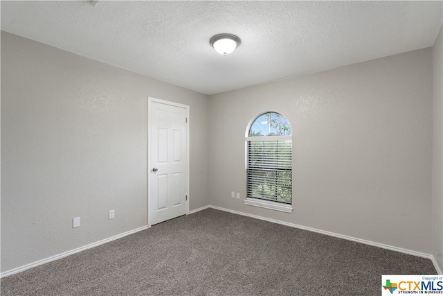 empty room featuring a textured ceiling and carpet floors