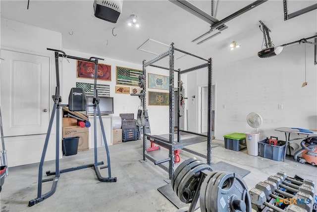 exercise room featuring a garage