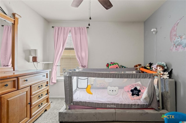 bedroom featuring carpet floors and a ceiling fan