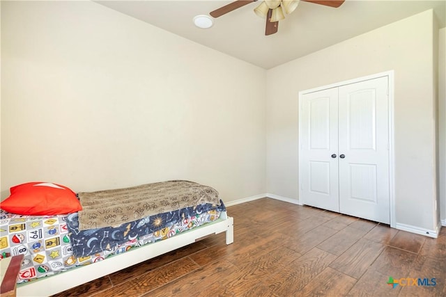 3920 Hickory Vw, Harker Heights, TX 76548 - bedroom featuring wood finished floors, a ceiling fan, and a closet