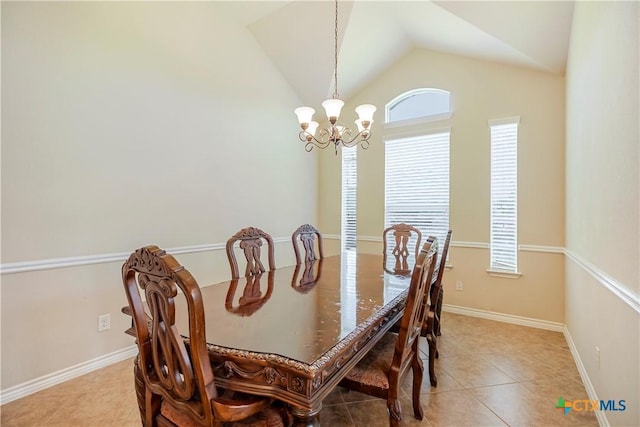 3920 Hickory Vw, Harker Heights, TX 76548 - dining room with a chandelier, light tile patterned floors, and lofted ceiling