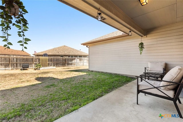 view of yard with a patio and a fenced backyard