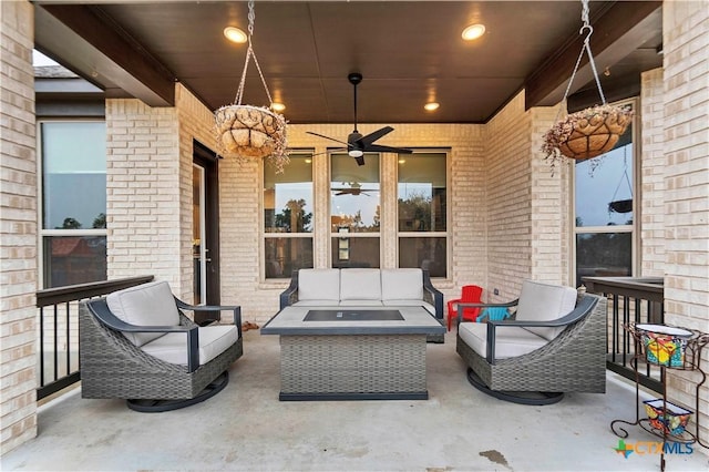 1620 Craftsman, New Braunfels, TX 78132 - view of patio / terrace with an outdoor living space with a fire pit and a ceiling fan