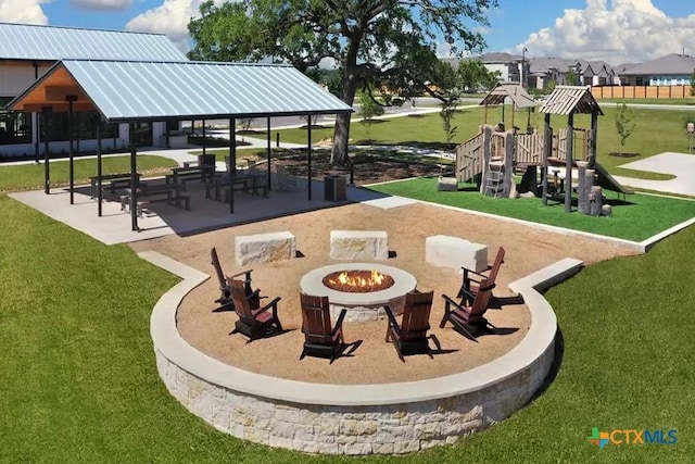 1620 Craftsman, New Braunfels, TX 78132 - view of property's community with a fire pit, a gazebo, and a lawn