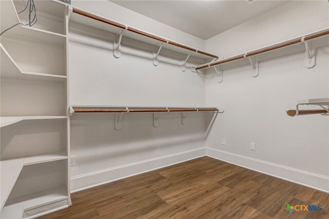 spacious closet with dark hardwood / wood-style floors