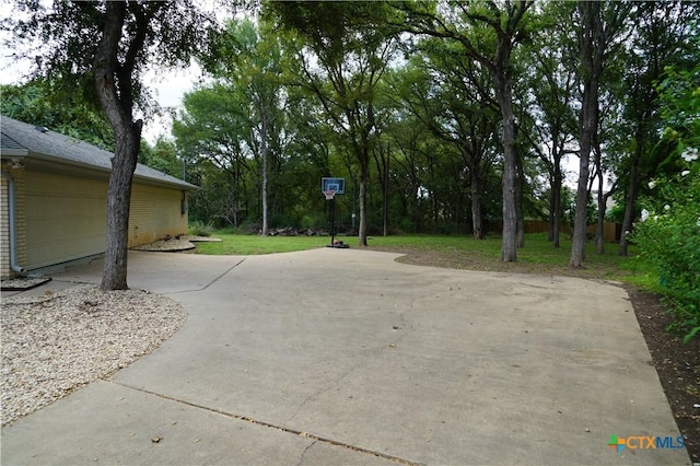 view of patio / terrace with a garage