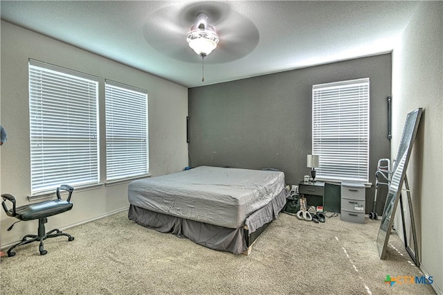 9006 Single Bend Trl, Temple, TX 76502 - bedroom featuring carpet flooring, a textured wall, a ceiling fan, and a desk
