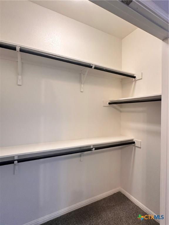 137 Rustic Glen Dr, San Marcos, TX 78666 - walk in closet featuring dark carpet