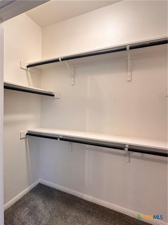 137 Rustic Glen Dr, San Marcos, TX 78666 - walk in closet featuring dark carpet