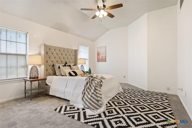 4402 Frontier Trl, Killeen, TX 76542 - bedroom featuring lofted ceiling, a ceiling fan, baseboards, and carpet