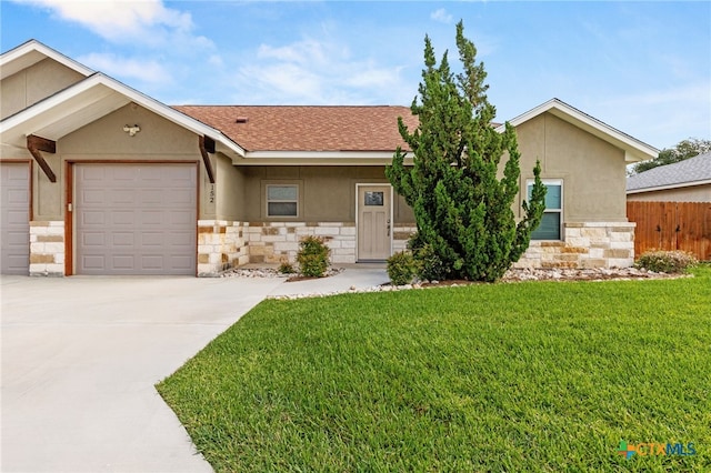 152 Navarro Xing Unit 3B, Seguin, TX 78155 - view of front of home featuring stone siding, stucco siding, a garage, concrete driveway, and roof with shingles