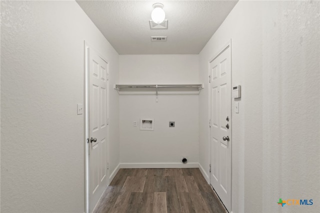 laundry area featuring washer hookup, laundry area, electric dryer hookup, wood finished floors, and visible vents