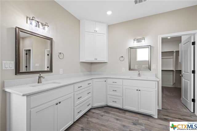 bathroom with wood-type flooring and vanity