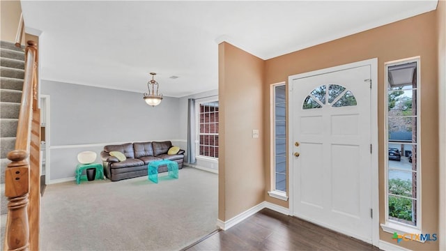 foyer with plenty of natural light and dark hardwood / wood-style floors