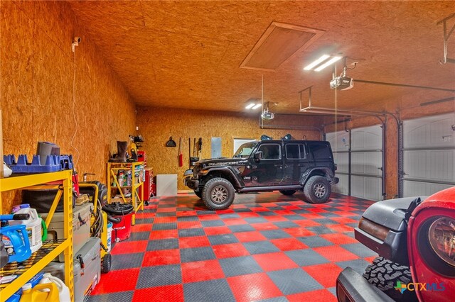 garage with a garage door opener