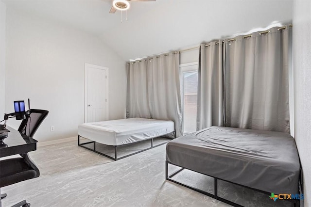 bedroom featuring vaulted ceiling and ceiling fan