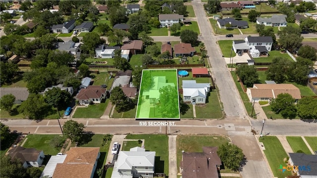 516 2nd St, Cuero, TX 77954 - aerial view of property's location with nearby suburban area and property boundaries highlighted