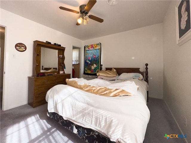 bedroom featuring a ceiling fan and carpet floors