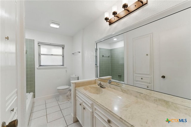 6022 Wildwind Dr, Windcrest, TX 78239 - bathroom with tile patterned flooring, toilet, a shower, and vanity