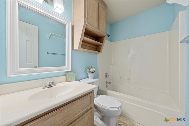 full bathroom featuring shower / washtub combination, vanity, and toilet