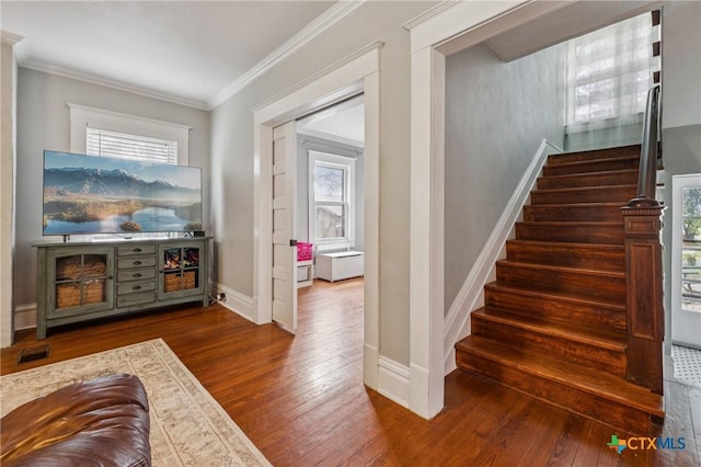 1004 Mitchell St, Gonzales, TX 78629 - staircase with wood-type flooring and ornamental molding
