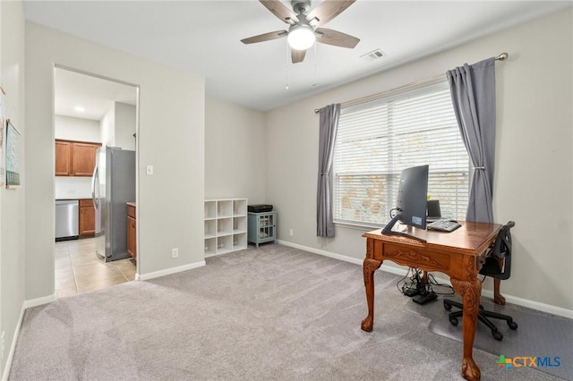 11602 Buster Crabbe Dr, Austin, TX 78748 - home office with ceiling fan and light carpet