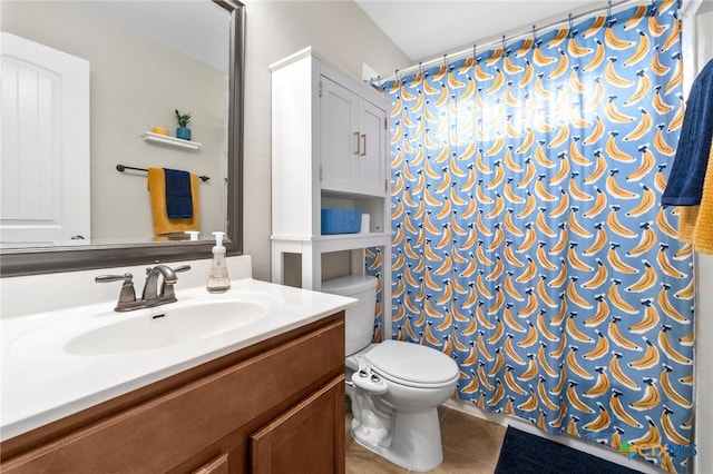 11602 Buster Crabbe Dr, Austin, TX 78748 - bathroom with vanity, tile patterned floors, and a shower with shower curtain