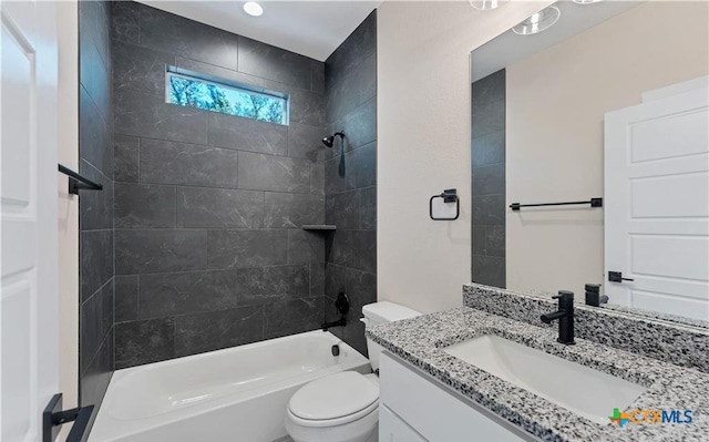 1435 Redwood Rd, Fischer, TX 78623 - full bath featuring toilet, bathtub / shower combination, and vanity