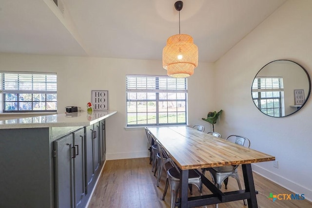 dining area with a healthy amount of sunlight and dark hardwood / wood-style flooring