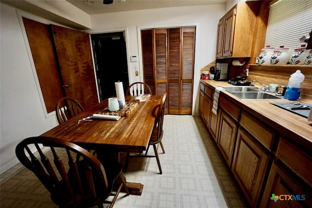 kitchen with butcher block counters and sink