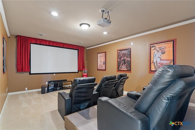 2474 Santa Barbara Loop, Round Rock, TX 78665 - carpeted home theater room featuring crown molding, recessed lighting, and baseboards