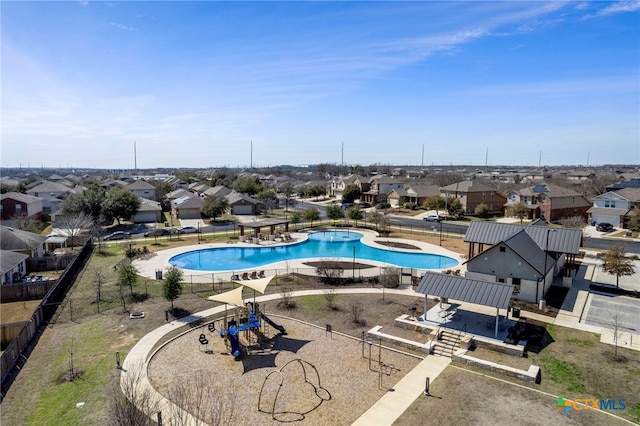 bird's eye view with a residential view