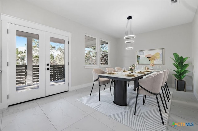 dining area with french doors