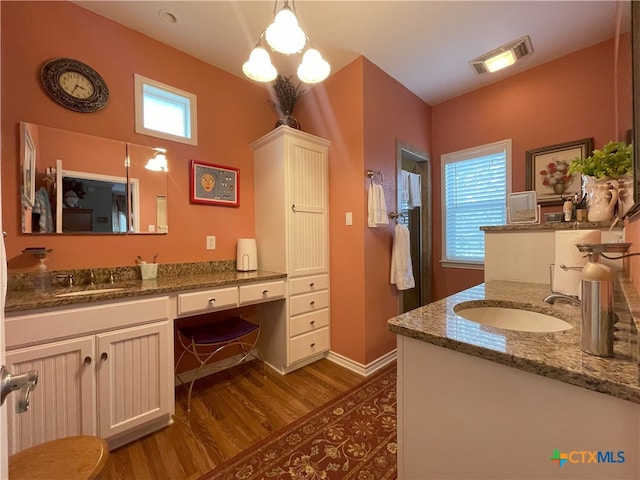 bathroom with vanity and wood-type flooring