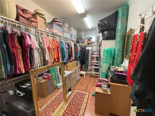 walk in closet with light wood-type flooring