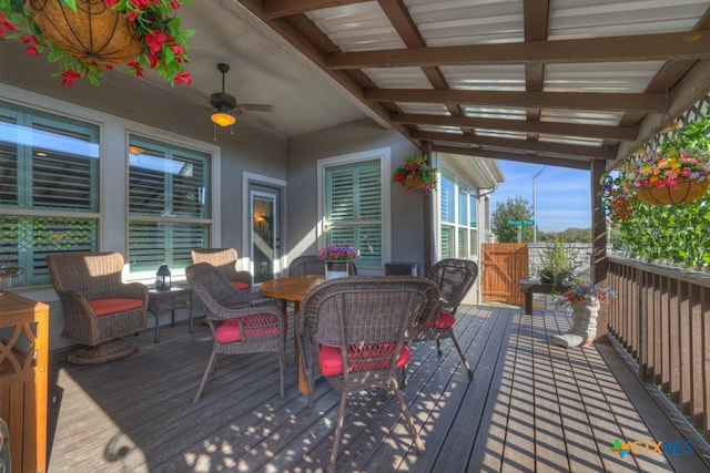 deck featuring ceiling fan